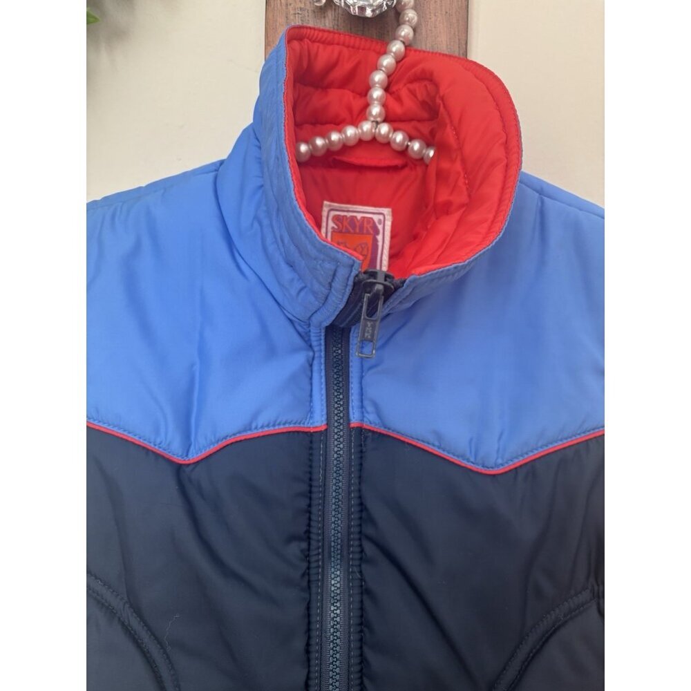 Vintage SKYR Juniors Size Large Blue Puffer Vest Full Zip Ski Snow Pockets Retro - Picture 2 of 5